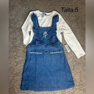 Old Navy Kids Blue Denim Overall Dress with Embroidery
